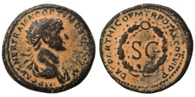 Trajan, 98-117. As (orichalcum, 7.34 g, 24 mm), Rome, for use in Syria. IMP CAES NER TRAIANO OPTIMO AVG GERM Radiate bust of Trajan to right, with sli...