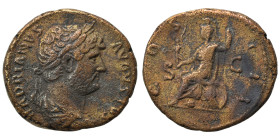 Hadrian, 117-138. Semis (orichalcum, 4.36 g, 18 mm), Rome, for circulation in Syria. HADRIANVS AVGVSTVS Laureate, draped and cuirassed bust of Hadrian...