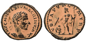 Macrinus, 217-218. Ae Limes Denarius (bronze, 2.61 g, 18 mm). IMP C M OPEL SEV MACRINVS AVG Laureate and cuirassed bust of Macrinus to right. Rev. VOT...