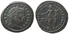 Maximianus, first reign, 286-305. Follis (silvered bronze, 9.24 g, 28 mm), Ticinum. IMP C MAXIMIANVS P F AVG Laureate head of Maximianus to right. Rev...