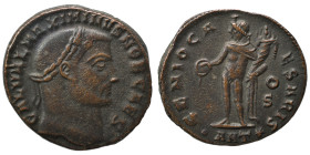 Maximinus II, as Caesar, 305-309. Follis (bronze, 6.54 g, 23 mm), Antioch. GAL VAL MAXIMINVS NOB CAES Laureate head of Maximinus II to right. Rev. GEN...
