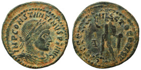 Constantine I, 307/10-337. Follis (bronze, 2.60 g, 20 mm), Rome. IMP CONSTANTINVS AVG Laureate and cuirassed bust right. Rev. SOLI INVICTO COMITI Sol ...
