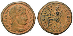 Constantine I, 307/310-337. Follis (bronze, 3.21 g, 20 mm), Constantinople. CONSTANTINVS MAX AVG Rosette-diademed head of Constantine I to right. Rev....