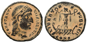 Constantine I, 307/310-337. Follis (bronze, 2.53 g, 19 mm), Constantinople. CONSTANTINVS MAX AVG Diademed head to right. Rev. LIBERTAS PVBLICA Victory...
