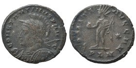 Constantine I, 307/310-337. Follis (bronze, 3.81 g, 23 mm), Londinium. CONSTANTINVS AVG Helmeted and cuirassed bust of Constantine to left, holding ro...