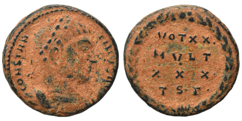 Constantine I, 307/310-337. Follis (bronze, 3.54 g, 18 mm), Thessalonica. CONSTA...