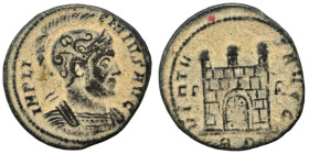 Licinius I, 308-324. Follis (bronze, 3.29 g, 18 mm), Rome. IMP LI-CINIVS AVG Helmeted, bearded and cuirassed bust of Licinius I to right. Rev. VIRTV-S...