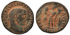Maximinus II, 310-313. Follis (bronze, 4.70 g, 20 mm), Antioch. IMP C GAL VAL MAXIMINVS P F AVG Laureate head right. Rev. GENIO AVGVSTI Genius standin...