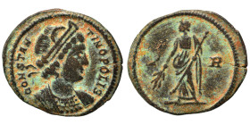 Commemorative Series, struck under Constantius II. Follis (bronze, 1.55 g, 17 mm), Rome, 348. CONSTANTINOPOLIS Diademed and draped bust of Constantino...
