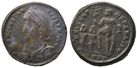 Constantius II, 348-351. Ae (bronze, 3.96 g, 21 mm), Nicomedia. D N CONSTANTIVS P F AVG Pearl-diademed, draped and cuirassed bust left, holding globe....