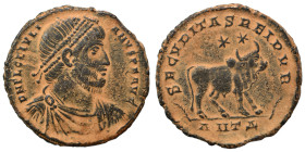 Julian II, 360-363. Double Maiorina (bronze, 9.30 g, 28 mm) D N FL CL IVLIANVS P F AVG Pearl-diademed, draped and cuirassed bust to right. Rev. SECVRI...
