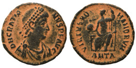 Gratian, 367-383. Follis (bronze, 2.34 g, 18 mm), Antioch. D N GRATIA-NVS P F AVG Pearl-diademed, draped and cuirassed bust of Gratian to right. Rev. ...