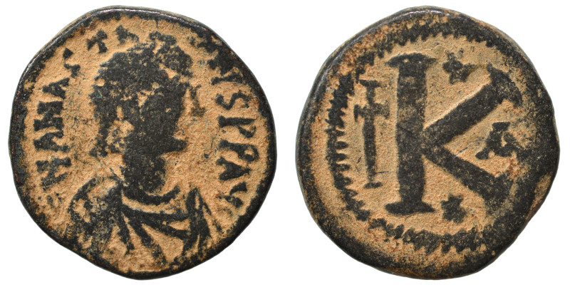 Anastasius I, 491-518. Half follis (bronze, 4.67 g, 19 mm), Constantinople. Diad...