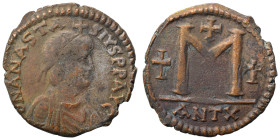 Anastasius I, 491-518. Follis, (bronze, 16.88 g, 31 mm). D N ANASTASIVS PP AVG Diademed bust right, cross above. Rev. Large M between two crosses, cro...