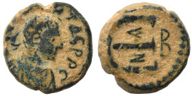 Anastasius I, 491-518. Pentanummium (bronze, 2.73 g, 13 mm), Theoupolis (Antioch). Diademed, draped, and cuirassed bust of Anastasius to right; above,...