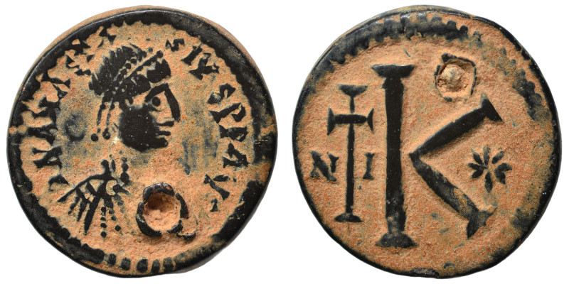 Anastasius I, 491-518. Half Follis (bronze, 5.45 g, 20 mm), Nicomedia. D N ANAST...