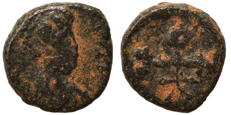 Justin I, 518-527. Pentanummium (bronze, 0.61 g, 8 mm), Theoupolis (Antioch). D ...