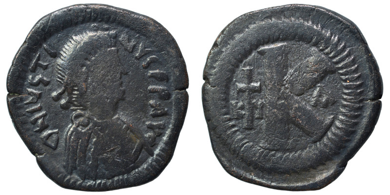 Justin I, 518-527. Half follis (bronze, 7.11 g, 26 mm), Cyzicus. D N IVSTINVS P ...