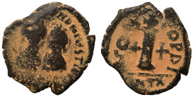 Justin I, with Justinian I, 527. Dekanummium (bronze, 5.22 g, 22 mm), Antioch. [D N D N IVSTI]NVS ET IVSTINI[ANVS P P AVG] Diademed and crowned busts ...