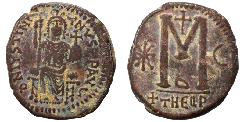 Justinian I, 527-565. Follis (bronze, 18.80 g, 32 mm), Theoupolis (Antioch). Jus...