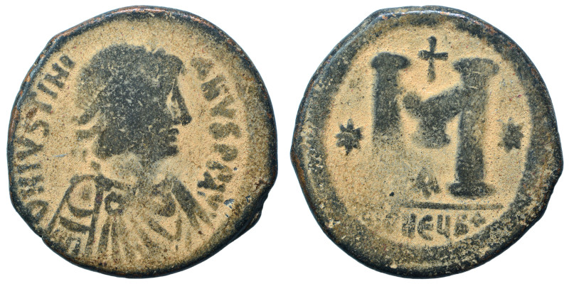 Justinian I, 527-565. Follis (bronze, 14.18 g, 31 mm), Theoupolis (Antioch). Pea...