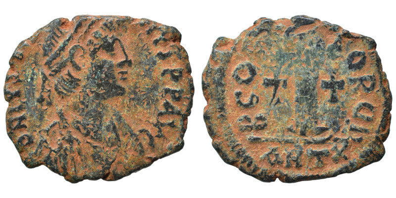 Justinian I, 527-565. Decanummium (bronze, 4.22 g, 24 mm), Theoupolis (Antioch)....