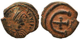 Justinian I, 527-565. Pentanummium (bronze, 2.39 g, 15 mm), Theoupolis (Antioch). D N IVSTINIANVS P P AVG Diademed, draped, and cuirassed bust of Just...