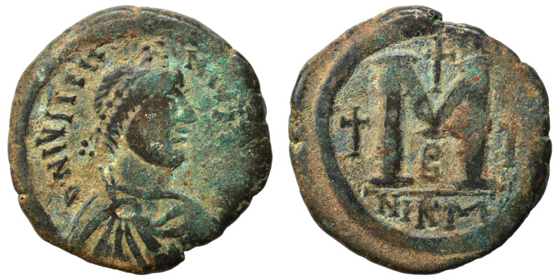 Justinian I, 527-565. Follis (bronze, 15.11 g, 30 mm), Nicomedia. D N IVSTINIANV...