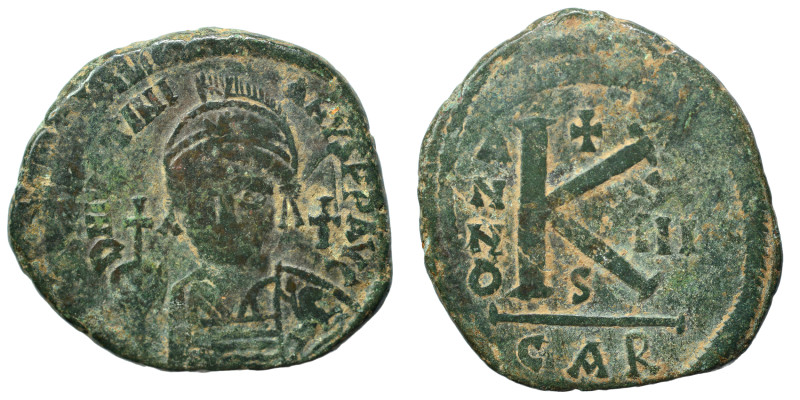 Justinian I, 527-565. Half follis (bronze, 13.81 g, 31 mm), Carthage. D N IVSTIN...