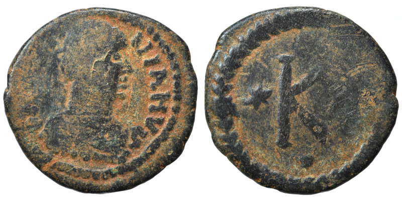 Justinian I, 527-565. Half Follis (bronze, 4.38 g, 22 mm), Rome. [DN(?) IVSTI]NI...