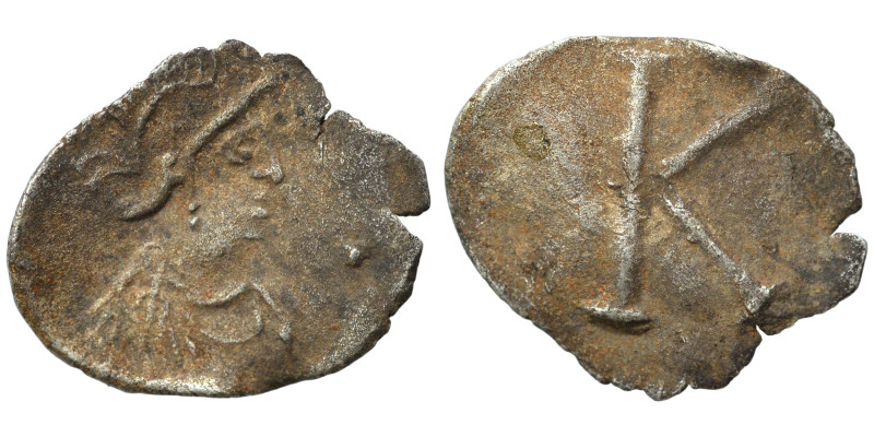 Anonymous. Time of Justinian, circa 530 or later. AR Siliqua or Scripulum(?) (si...