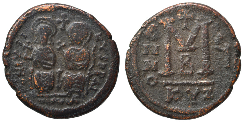 Justin II, with Sophia, 565-578. Follis (bronze, 9.87 g, 29 mm), Eastern imitati...