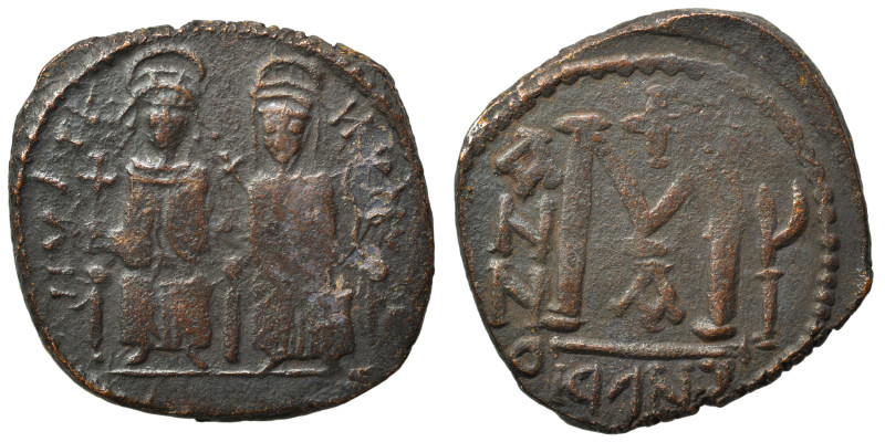 Justin II, with Sophia, 565-578. Follis (bronze, 8.07 g, 27 mm), Eastern imitati...