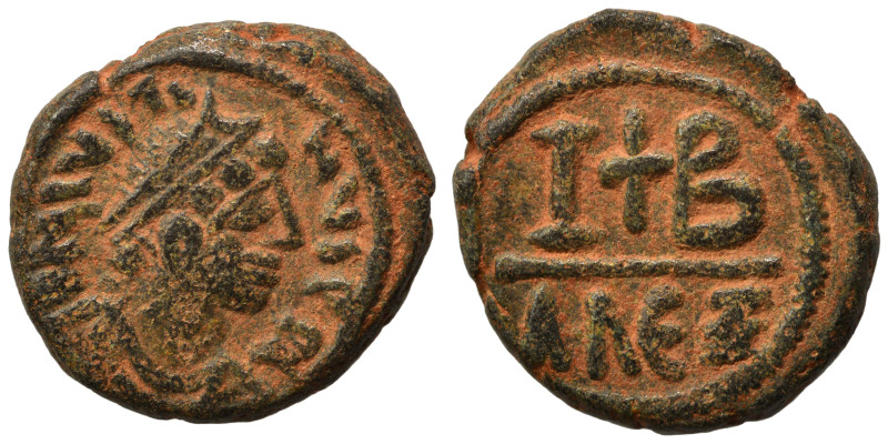 Justin II, 565-578. Dekanummium (bronze, 4.25 g, 17 mm), Alexandria. Diademed, d...