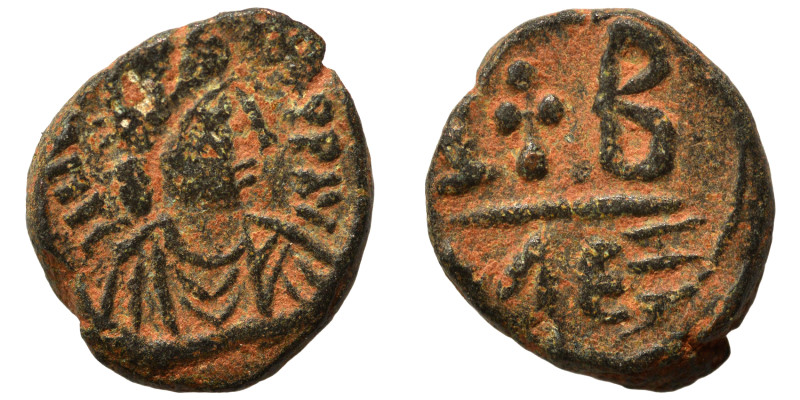 Justin II (?), 565-578. Dekanummium (bronze, 2.46 g, 14 mm), Alexandria. Diademe...