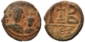 Heraclius, with Heraclius Constantine, 610-641. 12 Nummi (bronze, 6.22 g, 18 mm), Alexandria. Draped bust of Heraclius, bearded, and Heraclius Constan...
