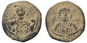 Michael VII Ducas, 1071-1078. Follis (bronze, 7.47 g, 26 mm), Constantinople. Bust of Christ facing, bearded and with cross behind head, wearing tunic...