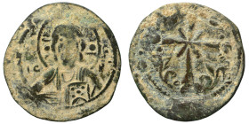 Anonymous, time of Nicephorus III, 1078-1081. Follis (bronze, 2.58 g, 25 mm). Facing bust of Christ Pantokrator. Rev. Latin cross with central X and g...