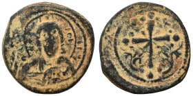Anonymous, time of Nicephorus III, 1078-1081. Follis (bronze, 5.56 g, 25 mm). Facing bust of Christ Pantokrator. Rev. Latin cross with central X and g...