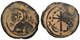 Anonymous, time of Nicephorus III, 1078-1081. Follis (bronze, 5.12 g, 26 mm). Facing bust of Christ Pantokrator; c/m. Rev. Latin cross with central X ...