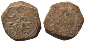 Alexius I Comnenus, 1081-1118. Tetarteron. (bronze, 3.69 g, 16 mm), Constantinople. Christ seated on throne en face, raising his right hand. Rev. Alex...