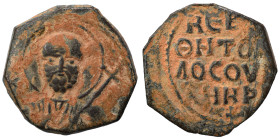 CRUSADERS. Principality of Antioch. Tancred, regent, 1101-1112. Follis (bronze, 5.79 g, 23 mm). Nimbate bust of St. Peter facing, raising his right ha...
