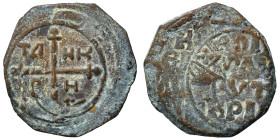 CRUSADERS. Principality of Antioch. Tancred, regent, 1101-1112. Follis (bronze, 5.35 g, 24 mm). [Nimbate bust of Christ facing, holding book of Gospel...