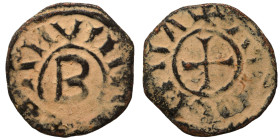CRUSADERS. Principality of Antioch. Bohémond IV, 1201-1233. Fractional Denier (bronze, 0.97 g, 15 mm). +BOAMVNDV around large B. Rev. +ANTIOCHIA cross...