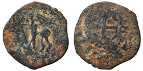 CRUSADERS. County of Tripoli (?), circa 12th century. Ae (bronze, 2.06 g, 20 mm). Horseman to left. Rev. Small cross pattée with annulet at the end of...
