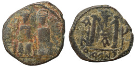 Persian Occupation of Syria, 610-630. Fals (bronze, 7.44 g, 26 mm), Justin II with Sophia type. Justin II, and Sophia, seated facing on double throne....