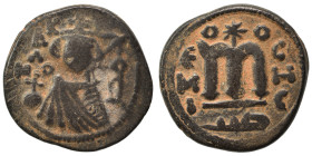 Arab Byzantine. Umayyad Caliphate. temp. Mu'awiya I ibn Abi Sufyan, AH 41-60 / 661-680 AD. Fals (bronze, 4.37 g, 20 mm), Hims. Imperial bust facing, w...