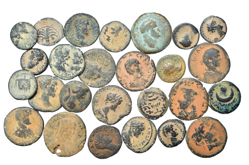 Circa 26, mostly Roman Provincial coins. F-VF. As seen, no return.