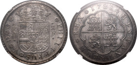 Europe » Spain » Spanish Colonial
Spain 1728 F, 8 R., Segovia-Large Flan. Graded MS 64 by NGC-Choice UNC; shimmering lustrous surfaces, beautiful old...