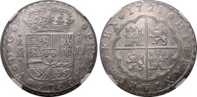 Europe » Spain » Spanish Colonial
Spain 1729 M JJ, 8 R., Curved 9. Graded MS 63 by NGC-Lustrous surfaces, possibly struck with older dies.